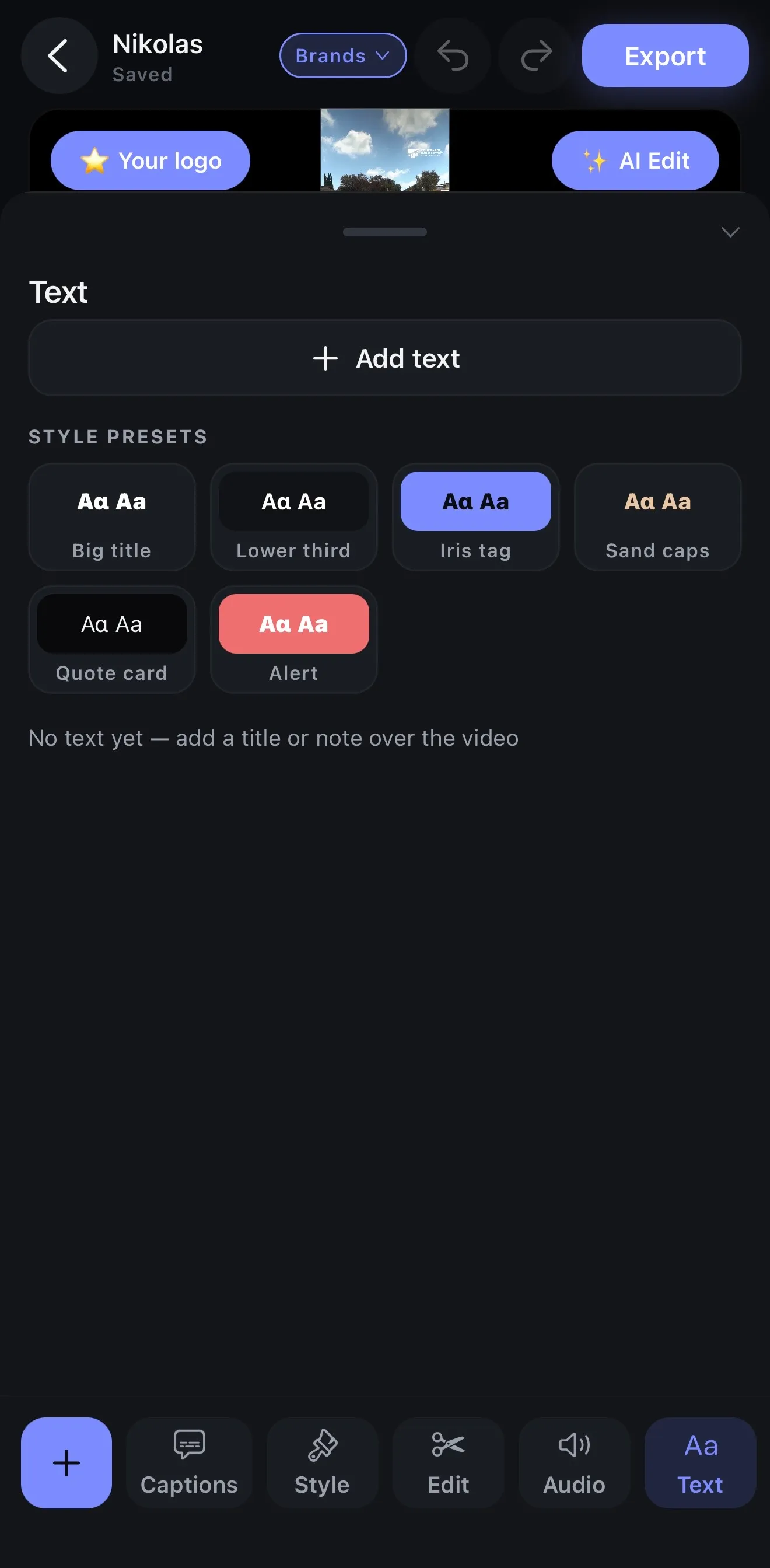 Text layer presets