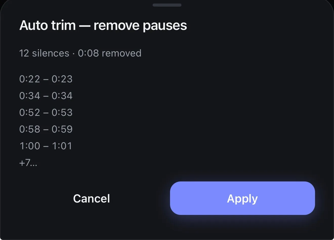Auto trim listing twelve silences